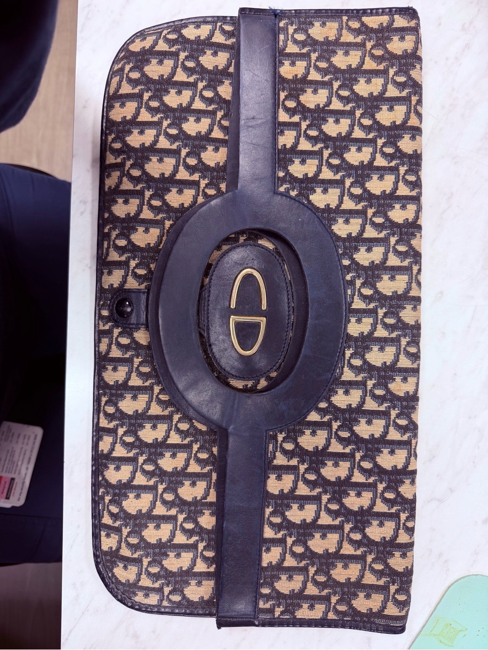 Dior Navy Oblique Canvas Two-Way Clutch — Black and Navy